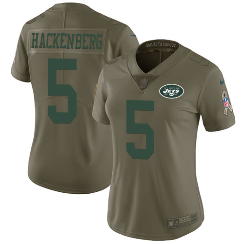 Nike Jets #5 Christian Hackenberg Olive Women's Stitched NFL Limited Salute to Service Jersey - Click Image to Close